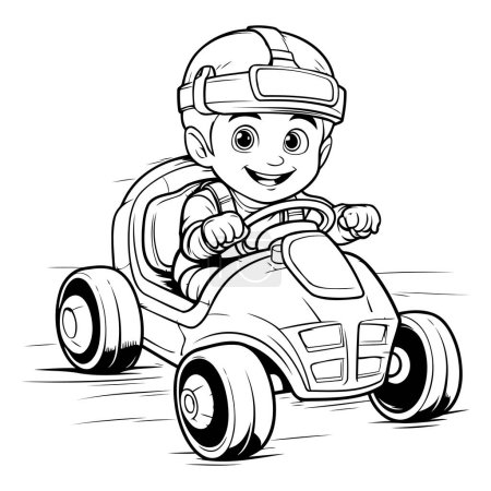 Illustration for Illustration of a Kid Driving a Quad Bike - Coloring Book - Royalty Free Image