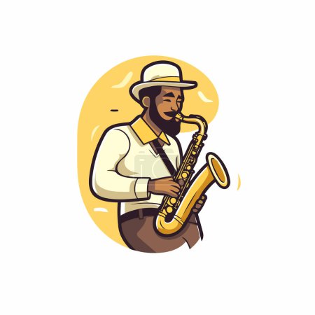 Illustration for African American jazz musician playing the saxophone. Vector illustration in cartoon style - Royalty Free Image
