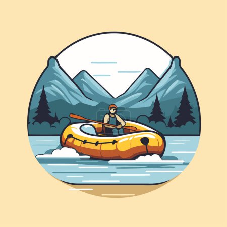 Téléchargez les illustrations : Kayak dans la rivière de montagne. Illustration vectorielle en style plat. - en licence libre de droit
