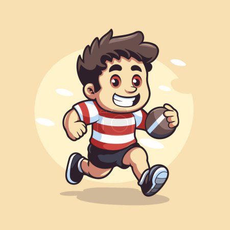 Illustration for Cute boy running with rugby ball. Vector illustration. Cartoon style. - Royalty Free Image