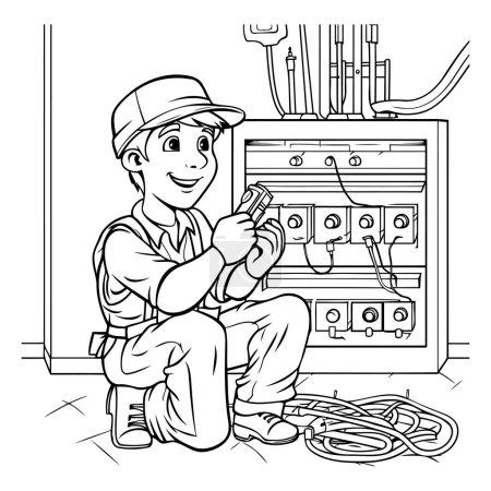 Illustration for Electrician - black and white vector illustration for coloring book or page - Royalty Free Image