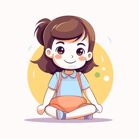 Illustration for Cute little girl sitting in lotus pose. Vector illustration. - Royalty Free Image