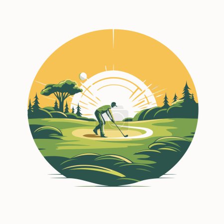 Illustration des Golfschlägervektors. Golfspieler auf dem Golfplatz.