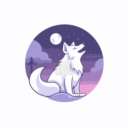 Cute wolf in the night. Vector illustration in flat style.