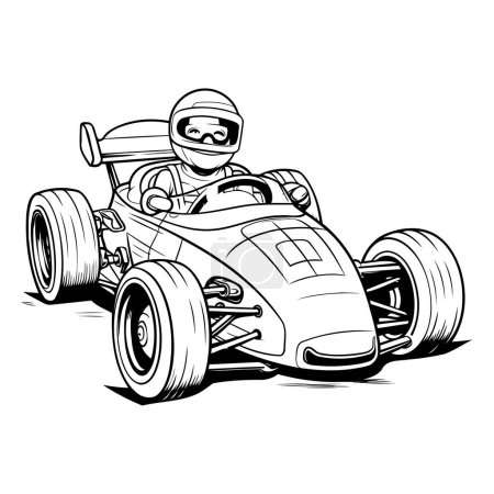Téléchargez les illustrations : Illustration vectorielle d'une voiture de course. Image monochrome avec une voiture de course. - en licence libre de droit