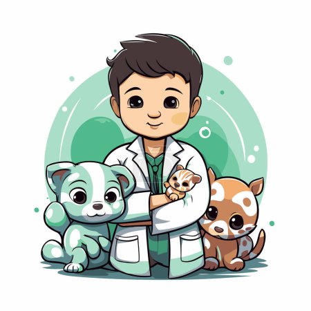 Illustration for Veterinarian with dog and cat. Vector illustration of a cartoon character. - Royalty Free Image