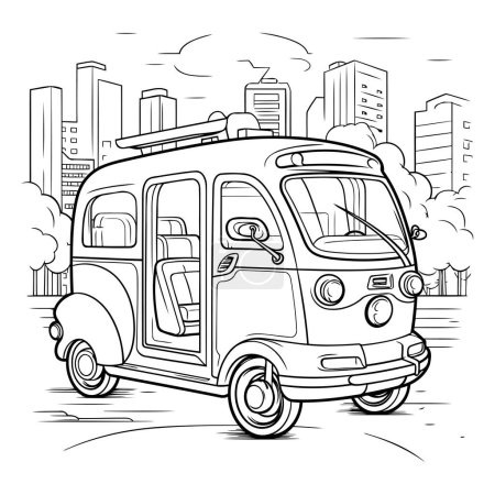 Ilustración de Dibujos animados ilustración de un minibús en la ciudad. Ilustración vectorial. - Imagen libre de derechos