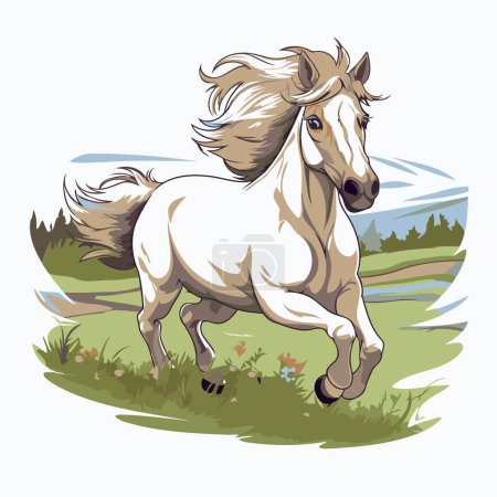 Ilustración de Caballo corriendo en el prado. Ilustración vectorial del caballo. - Imagen libre de derechos