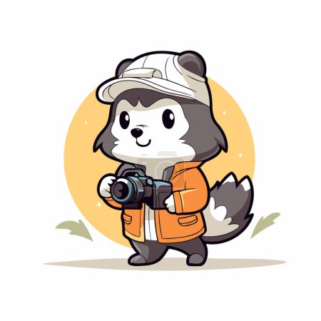 Illustration for Illustration of a cute skunk in a cap with a camera - Royalty Free Image