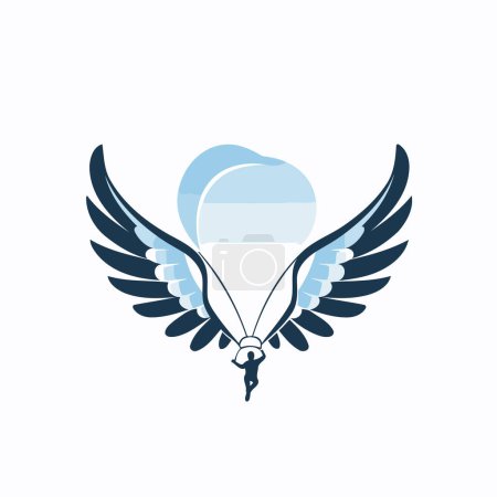 Téléchargez les illustrations : Logo parachutiste avec homme ailé. Illustration vectorielle. - en licence libre de droit