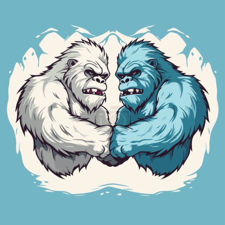Illustration for Gorilla and gorilla on a blue background. Vector illustration. - Royalty Free Image