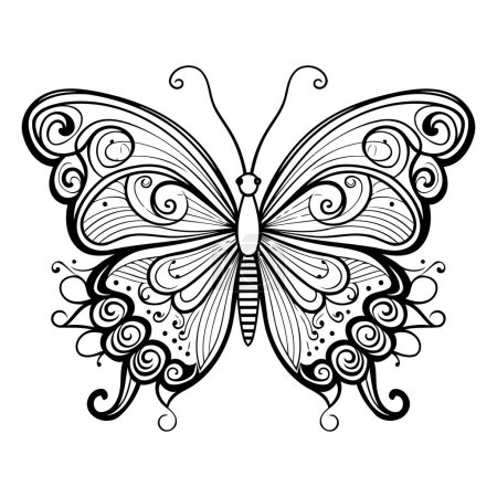 Téléchargez les illustrations : Livre de coloriage papillon pour adultes. Illustration vectorielle noir et blanc. - en licence libre de droit