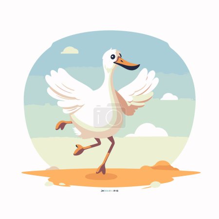 Illustration for Vector illustration of a white goose walking on the beach. Cartoon style. - Royalty Free Image