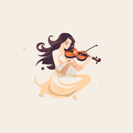 Téléchargez les illustrations : Belle fille jouant du violon. Illustration vectorielle en style dessin animé plat. - en licence libre de droit