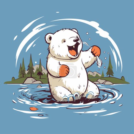 Téléchargez les illustrations : Ours polaire dans l'eau. Illustration vectorielle d'un personnage de dessin animé. - en licence libre de droit