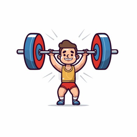 Illustration for Fitness boy with barbell. Cartoon character. Vector illustration. - Royalty Free Image