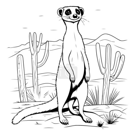 Téléchargez les illustrations : Meerkat debout dans le désert. esquisse pour votre design. Illustration vectorielle - en licence libre de droit