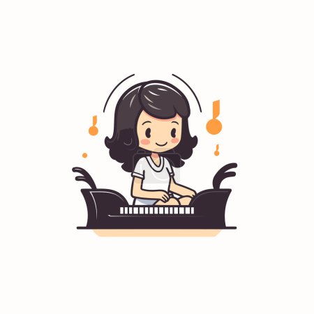 Téléchargez les illustrations : Illustration d'une fille jouant du piano. Illustration vectorielle dans le style dessin animé. - en licence libre de droit