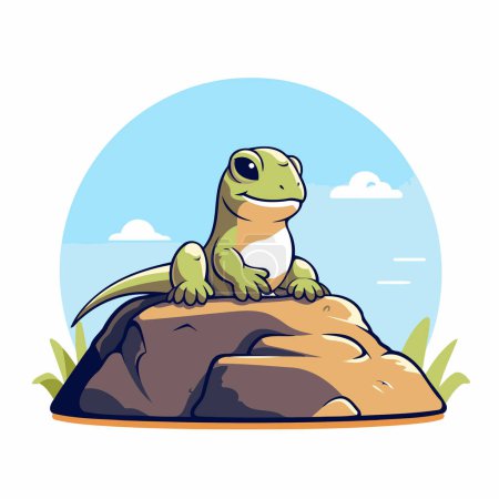 Illustration for Lizard sitting on a rock. Vector illustration in cartoon style. - Royalty Free Image