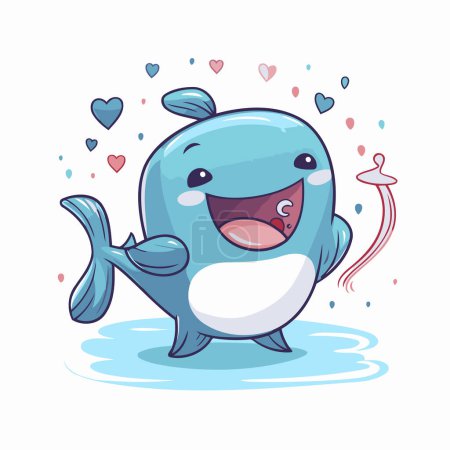 Illustration for Cute cartoon whale with hearts isolated on white background. Vector illustration. - Royalty Free Image