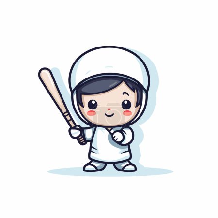 Téléchargez les illustrations : Mignon astronaute tenant batte de baseball sur fond blanc. Illustration vectorielle. - en licence libre de droit
