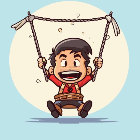 Illustration for Boy swinging on a swing. Vector illustration. Cartoon character design. - Royalty Free Image