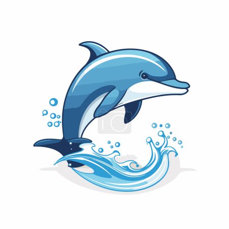 Téléchargez les illustrations : Un dauphin qui saute de l'eau. Illustration vectorielle isolée sur fond blanc. - en licence libre de droit