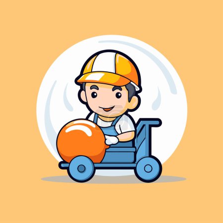 Illustration for Cute construction worker in helmet and trolley vector illustration design. - Royalty Free Image