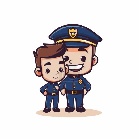 Illustration for Policeman and boy in uniform. Vector illustration in cartoon style - Royalty Free Image