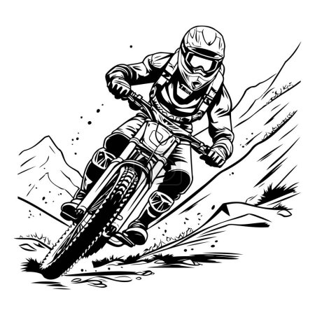 Ilustración de Piloto de motocross en la carrera. Ilustración vectorial monocromática - Imagen libre de derechos