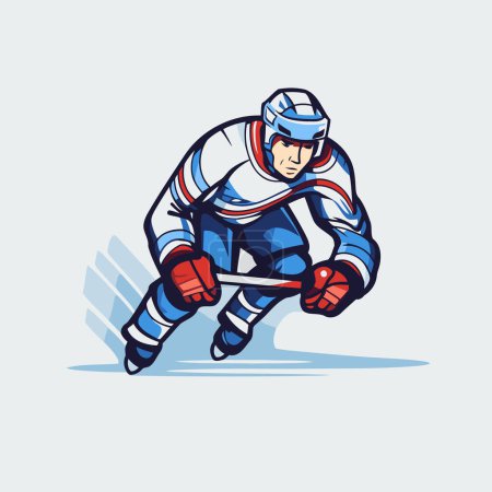 Illustration for Ice hockey player with the stick in action cartoon vector graphic illustration. - Royalty Free Image