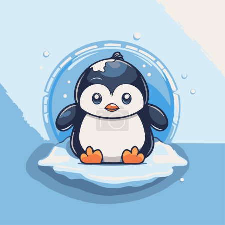 Ilustración de Lindo pingüino sobre hielo. Ilustración vectorial en estilo de dibujos animados. - Imagen libre de derechos