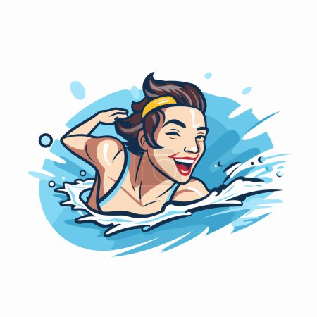 Illustration for Vector illustration of a woman swimming in the pool with splashing water. - Royalty Free Image
