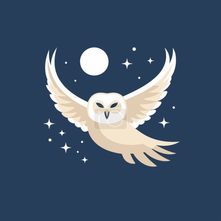Illustration for Owl flying in the night sky. Vector illustration in flat style. - Royalty Free Image