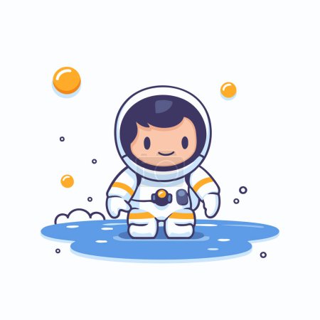 Téléchargez les illustrations : Mignon astronaute dessin animé sur le fond de la mer. Illustration vectorielle - en licence libre de droit