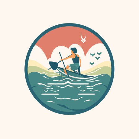 Téléchargez les illustrations : Icône plate en kayak. illustration vectorielle. Canoë dans la mer. - en licence libre de droit