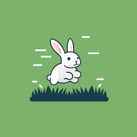 Illustration for Cute little rabbit on grass. Vector illustration in flat style. - Royalty Free Image