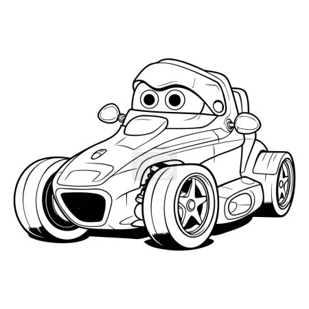 Téléchargez les illustrations : Illustration d'une voiture de course de dessin animé sur un fond blanc isolé. - en licence libre de droit