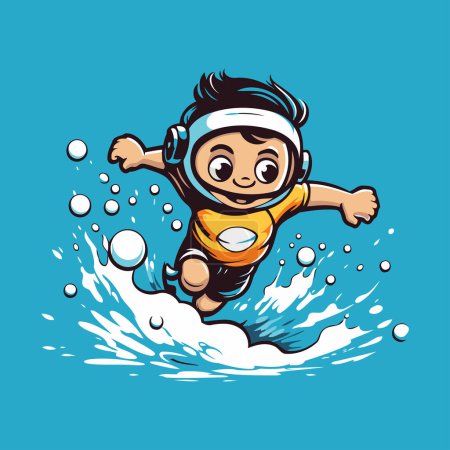 Illustration for Boy in a diving suit jumps into the water. Vector illustration. - Royalty Free Image