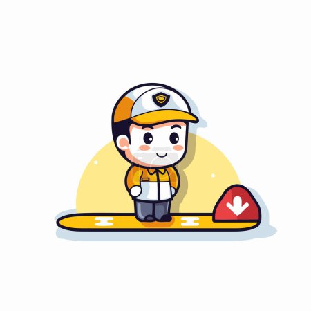 Illustration for Cute boy in pilot costume on the board. Vector illustration. - Royalty Free Image