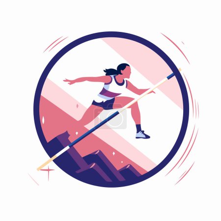 Illustration for Athletic woman running with javelin flat vector illustration. - Royalty Free Image