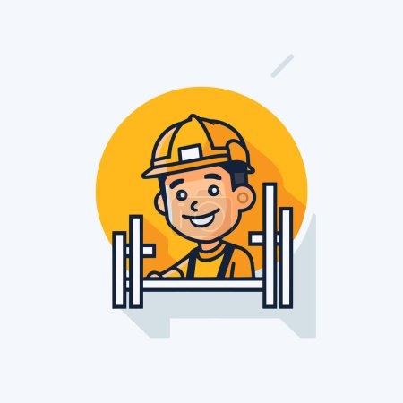 Illustration for Worker in helmet and overalls. Vector illustration in flat style - Royalty Free Image