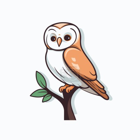 Illustration for Cute owl on a branch. Vector illustration isolated on white background. - Royalty Free Image