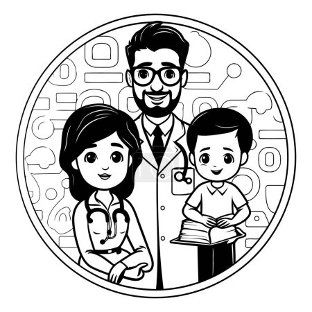 Illustration for Doctor with family cartoon round icon vector illustration graphic design vector illustration graphic design - Royalty Free Image