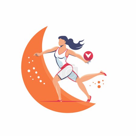Illustration for Woman running on the moon. Healthy lifestyle concept. Vector illustration in flat style - Royalty Free Image