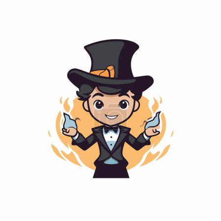 Photo for Cartoon magician with a magic wand. Vector illustration on white background. - Royalty Free Image