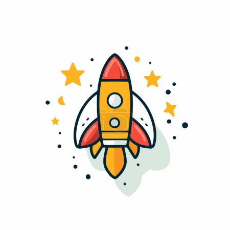 Illustration for Rocket icon in flat color style. Spaceship vector illustration on white isolated background. Startup business concept. - Royalty Free Image