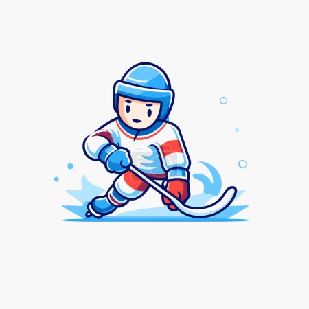 Illustration for Hockey player with stick and puck on ice. Vector illustration. - Royalty Free Image
