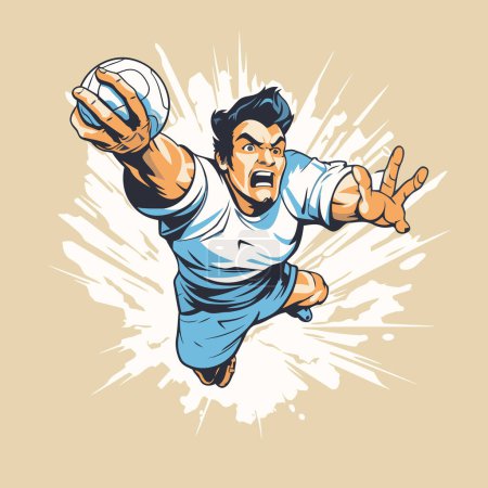 Illustration for Vector illustration of a soccer player with a ball in his hand. - Royalty Free Image