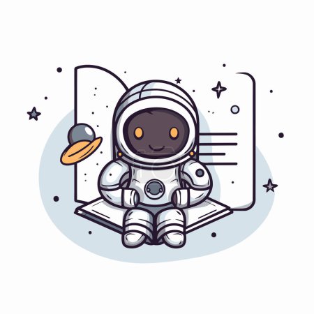 Illustration for Astronaut with open book. Cute cartoon character. Vector illustration. - Royalty Free Image